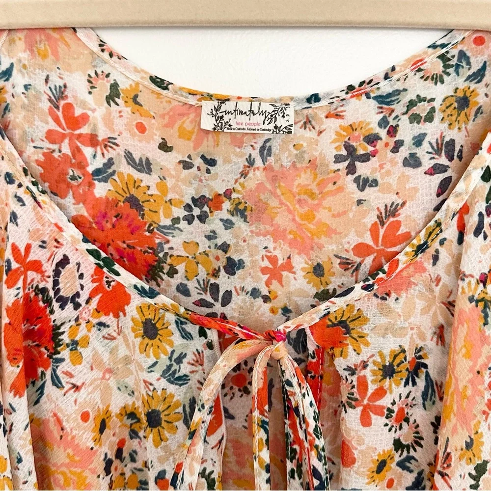 Free People Intimately Free Say It To Me Orange and Cream Bodysuit-Floral Blouse